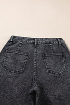 Black Chic Patch Pocket Straight Leg Loose Jeans