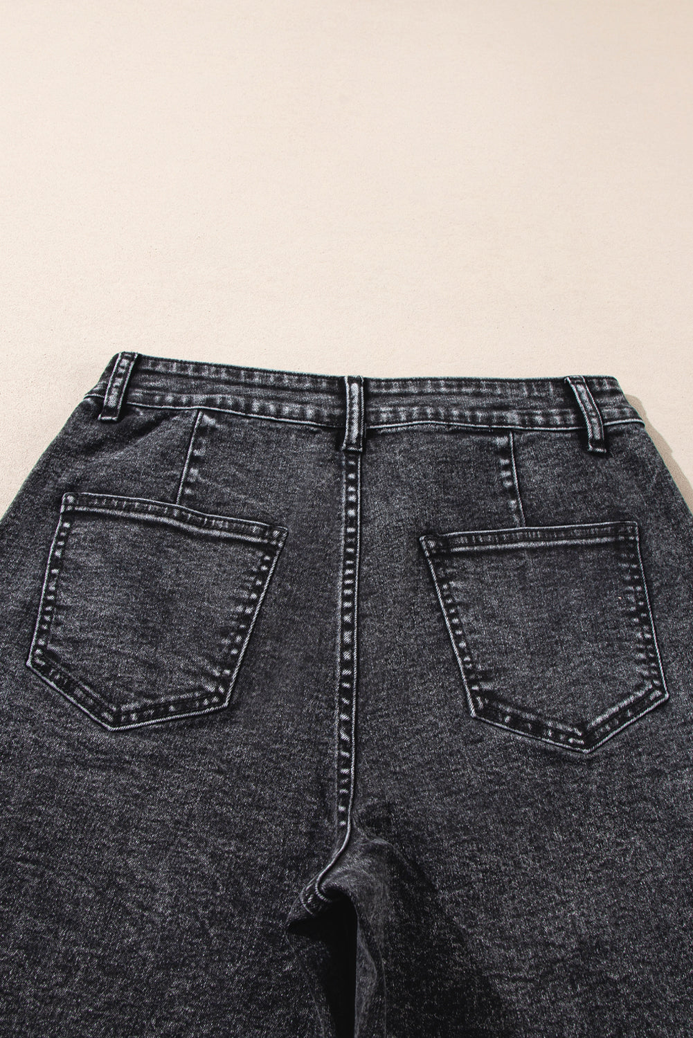 Black Chic Patch Pocket Straight Leg Loose Jeans