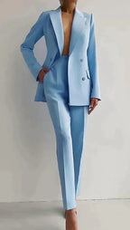 Chic Solid Color Blazer & High Waist Pants Set - Versatile Commuting & Business Attire