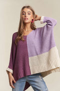 Adora Side Slit Color Block Long Sleeve Sweater