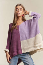 Adora Side Slit Color Block Long Sleeve Sweater