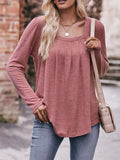 Pleated Square Neck Long Sleeve T-Shirt