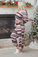 Black Retro Christmas Pattern Loose Pullover 2pcs Lounge Pant Set