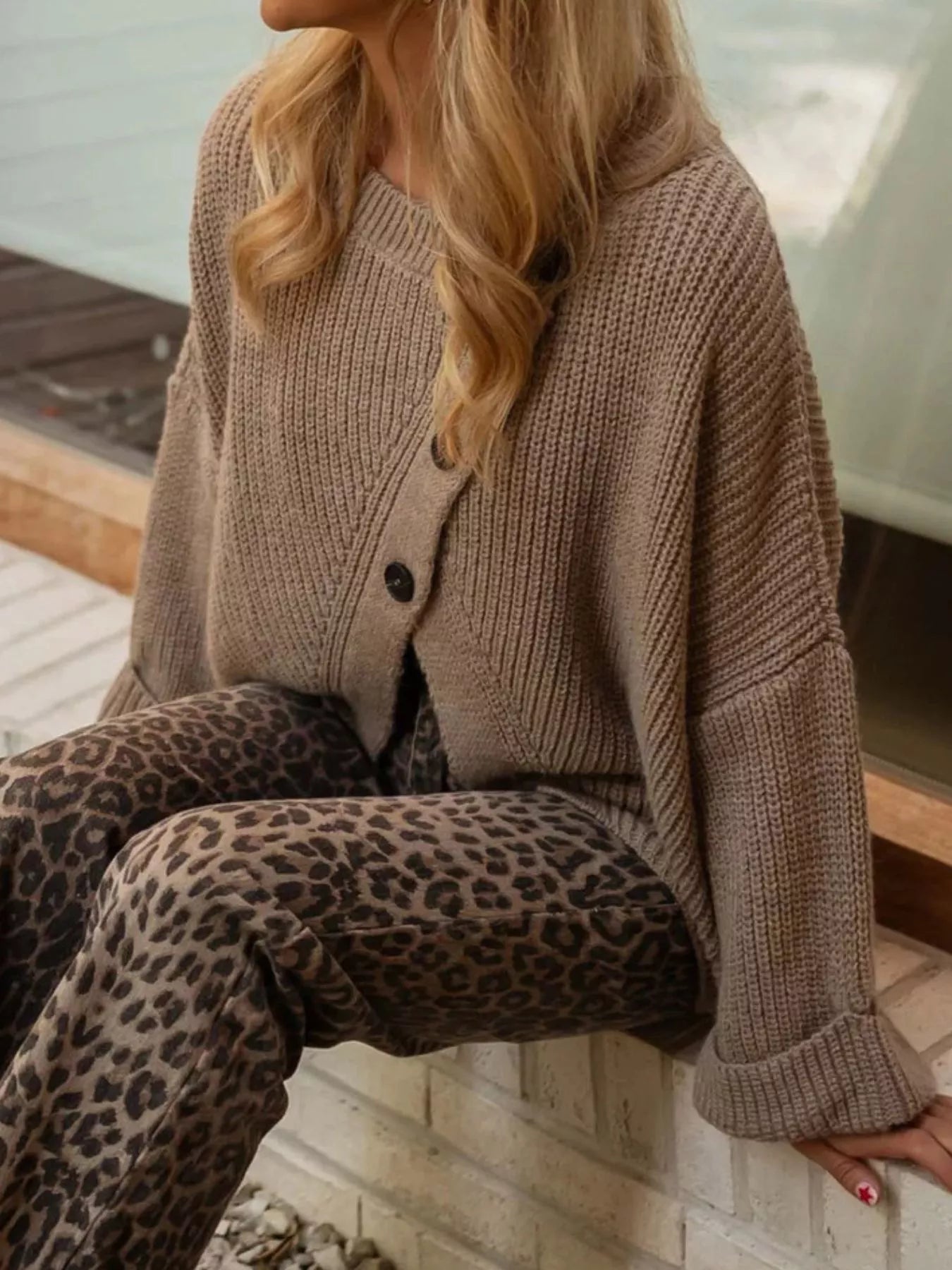 Asymmetrical Button Detail Sweater