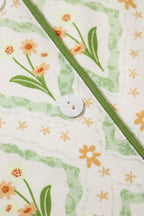 Green Floral Print Turn-down Collar Short Pajamas Set