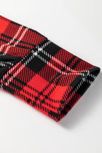 Cozy Red Festive Plaid Print Round Neck Long Sleeve Top & Pants 2 Piece Lounge Set for Women