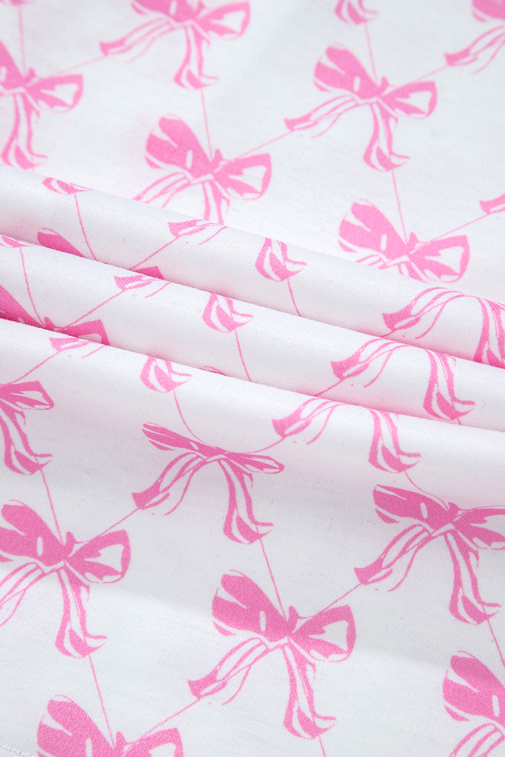 Pink Bowknot Printed Short Sleeve and Ruffled Shorts Pajama Set