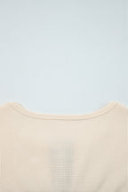 Beige Waffle Stripe Plaid Patchwork Henley Knit Top