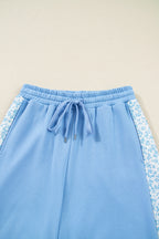 Beau Blue Floral Patchwork Drop Shoulder Pullover & Sweatpants Lounge Set - Cozy & Chic Loungewear