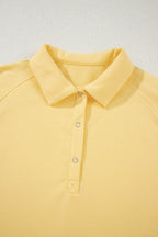 Yellow Cream Button Collar Drop Shoulder Pullover and Shorts 2pcs Outfit
