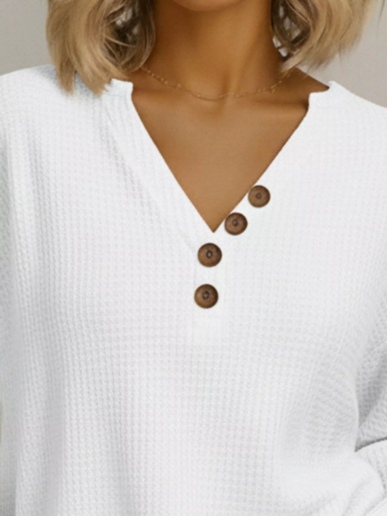 Full Size Casual Waffle Knit V-Neck Long Sleeve T-Shirt Plus Size