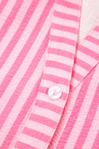 Pink Stripe Flare Sleeve Half Placket Tiered Flowy Mini Dress