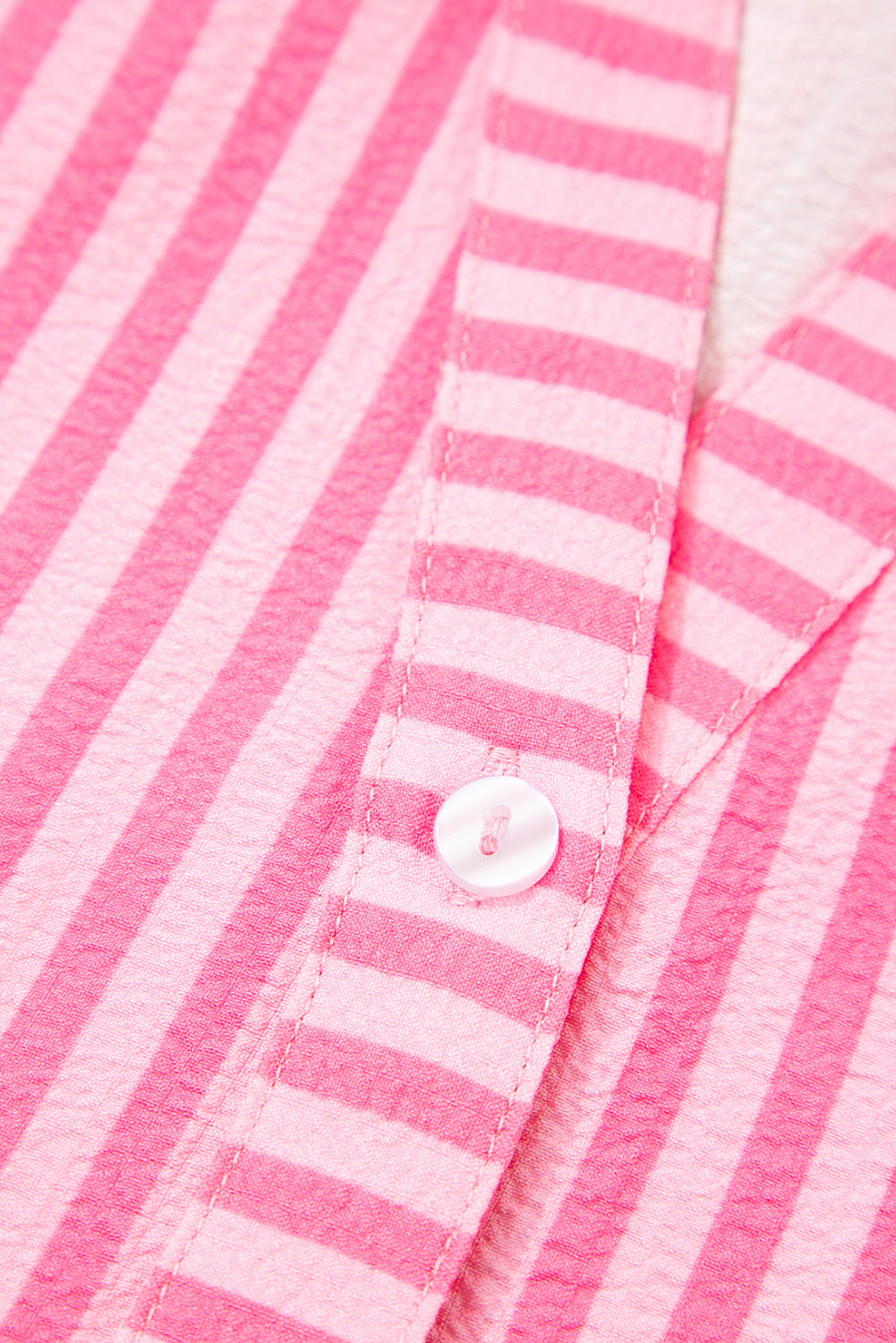 Pink Stripe Flare Sleeve Half Placket Tiered Flowy Mini Dress