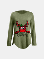 Blue Zone Planet |  Full Size Reindeer Round Neck Long Sleeve T-Shirt