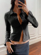 Kim's Striped Button Up Long Sleeve Shirt