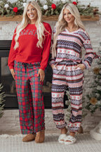 Black Retro Christmas Pattern Loose Pullover 2pcs Lounge Pant Set
