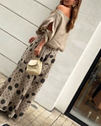Elegant Casual Shoulder Top and Printed Pants Two-Piece Set for Daily & Holiday Wear