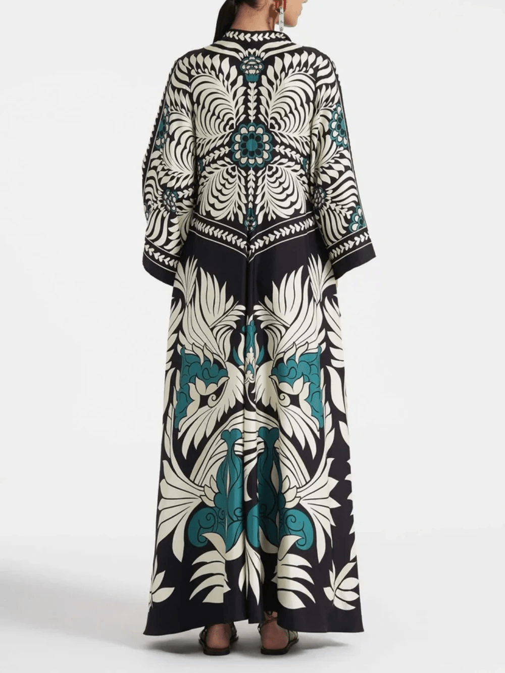 Elegance Floral Print Waterfall Sleeves Maxi Dress | Bohemian Style Long Sleeve Dress for Daily & Vacation Wear