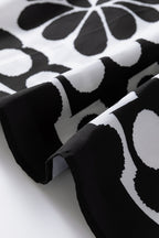 Black Polka Dot Floral Printed V Neck Long Sleeve Shift Mini Dress