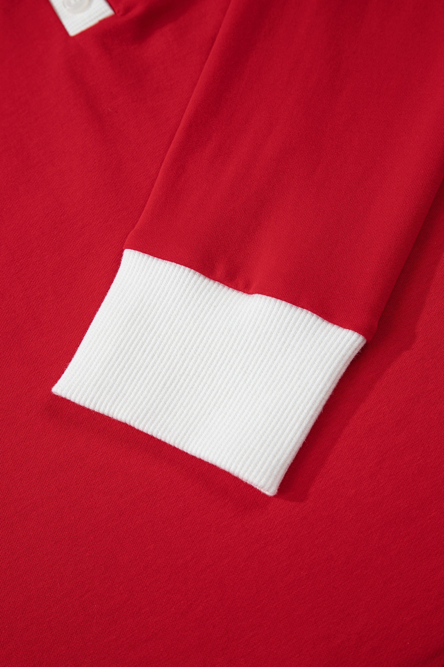 Fiery Red Contrast Trim Button V Neck Ribbon Bow Knot Waist 2pcs Lounge Pant Set