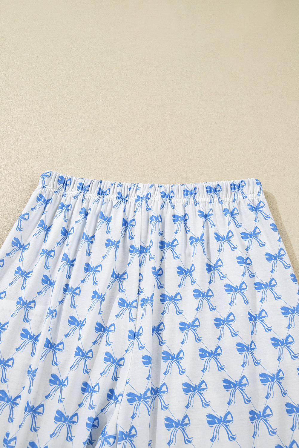 Sky Blue Bow Print Long Sleeve Shirt & Pants Pajama Set - Soft & Cozy Sleepwear for Women