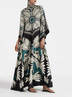 Elegance Floral Print Waterfall Sleeves Maxi Dress | Bohemian Style Long Sleeve Dress for Daily & Vacation Wear