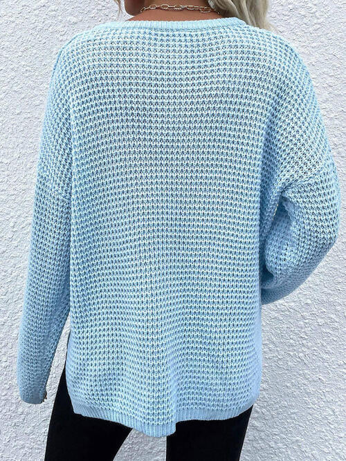 Blue Zone Planet |  Notched Long Sleeve Sweater