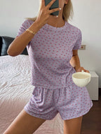 Floral Round Neck Top And Shorts Lounge Set