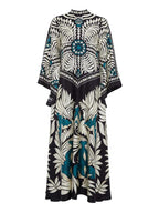 Elegance Floral Print Waterfall Sleeves Maxi Dress | Bohemian Style Long Sleeve Dress for Daily & Vacation Wear