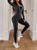 Zip Up Long Sleeve Top and Leggings Active Set