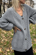 High-rise Cable Knit Button V Neck Oversize Sweater Cardigan