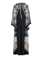 Elegance Floral Print Waterfall Sleeves Maxi Dress | Bohemian Style Long Sleeve Dress for Daily & Vacation Wear