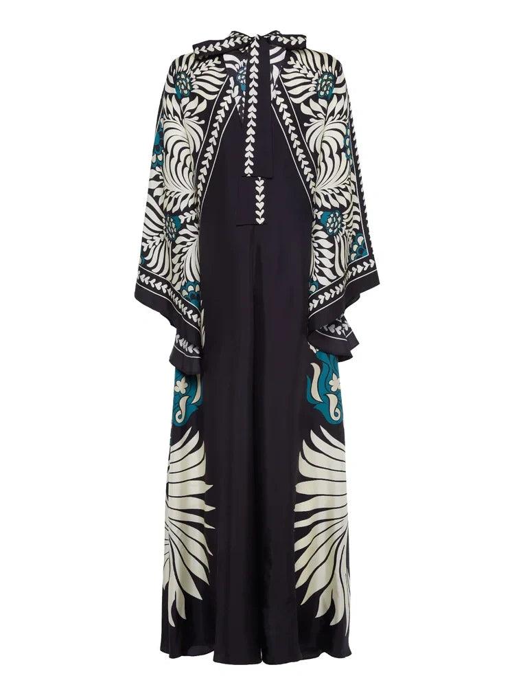 Elegance Floral Print Waterfall Sleeves Maxi Dress | Bohemian Style Long Sleeve Dress for Daily & Vacation Wear