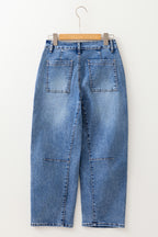 Dusk Blue Seam Detail Ankle Length Cropped Barrel Jeans