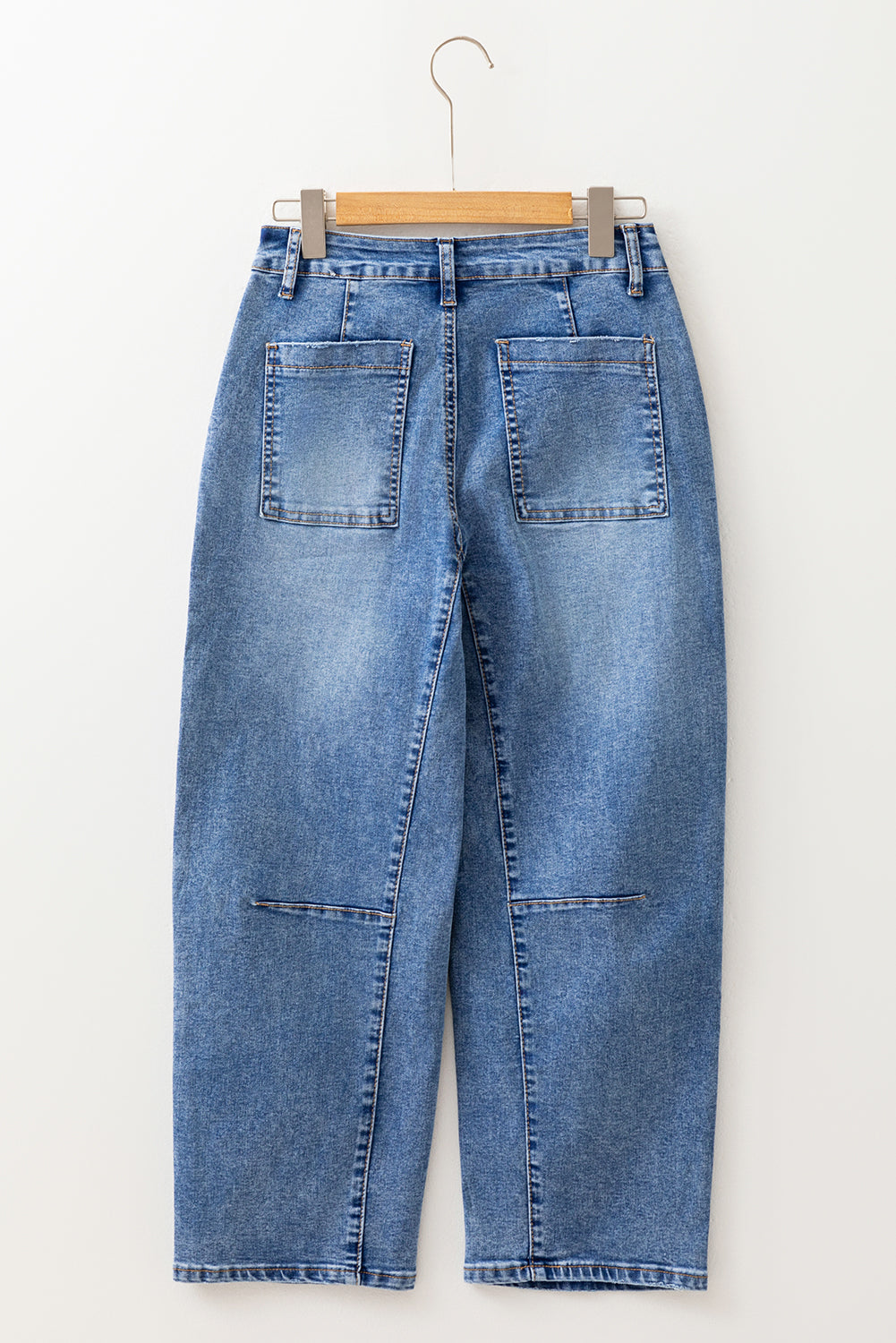 Dusk Blue Seam Detail Ankle Length Cropped Barrel Jeans