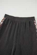 Carbon Grey Leopard Patchwork Edge Twisted Rib T Shirt and Cropped Pants Set