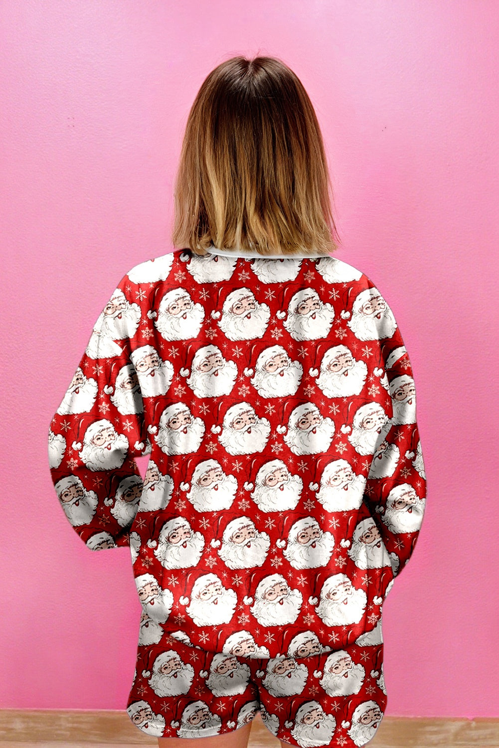 Red "Ho Ho Ho" Christmas Fashion Print 2-Piece Lounge Short Set for Women