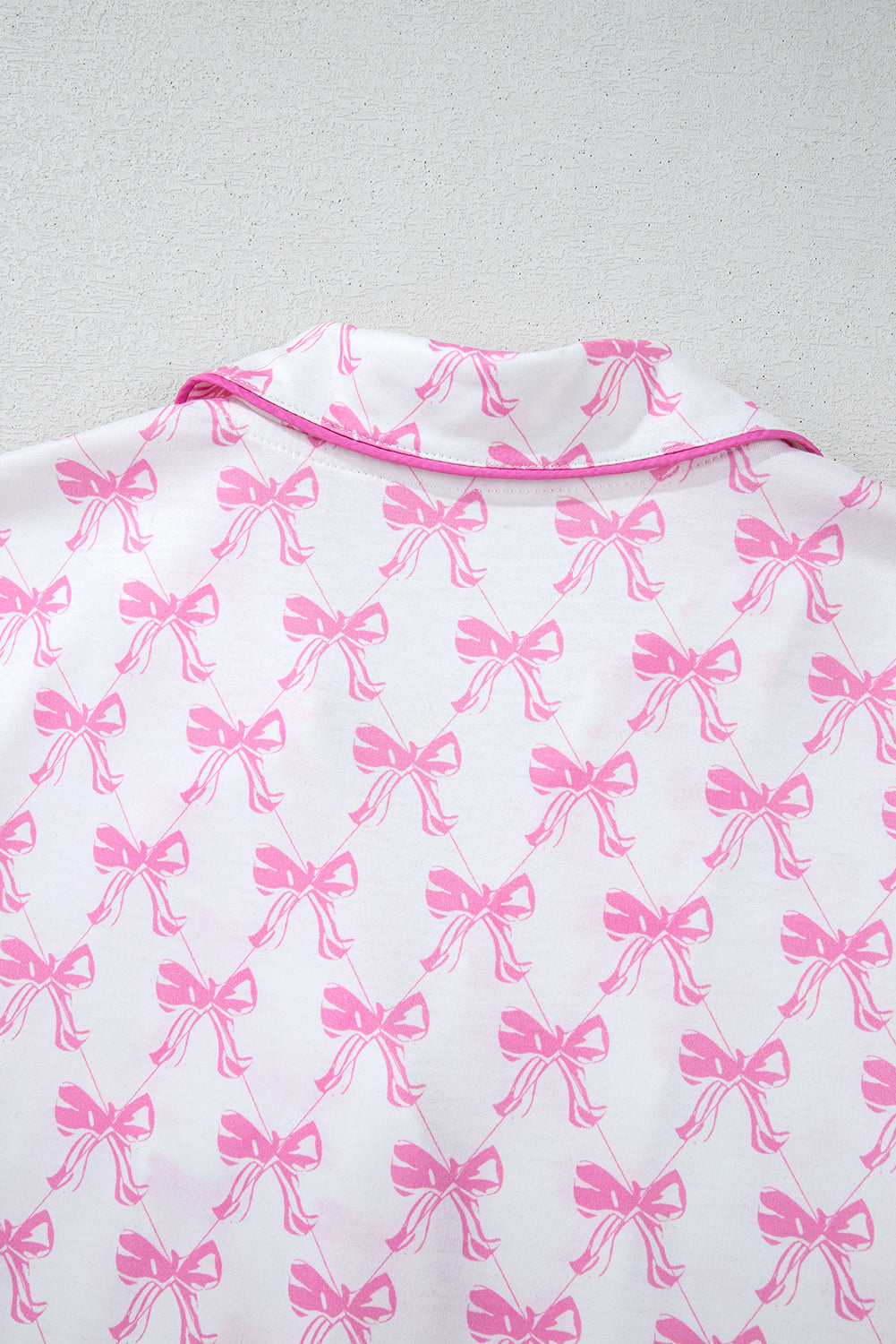 Pink Bowknot Printed Short Sleeve and Ruffled Shorts Pajama Set