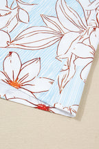 Brown Floral Print Tie Neck 3/4 Sleeve Mini Dress