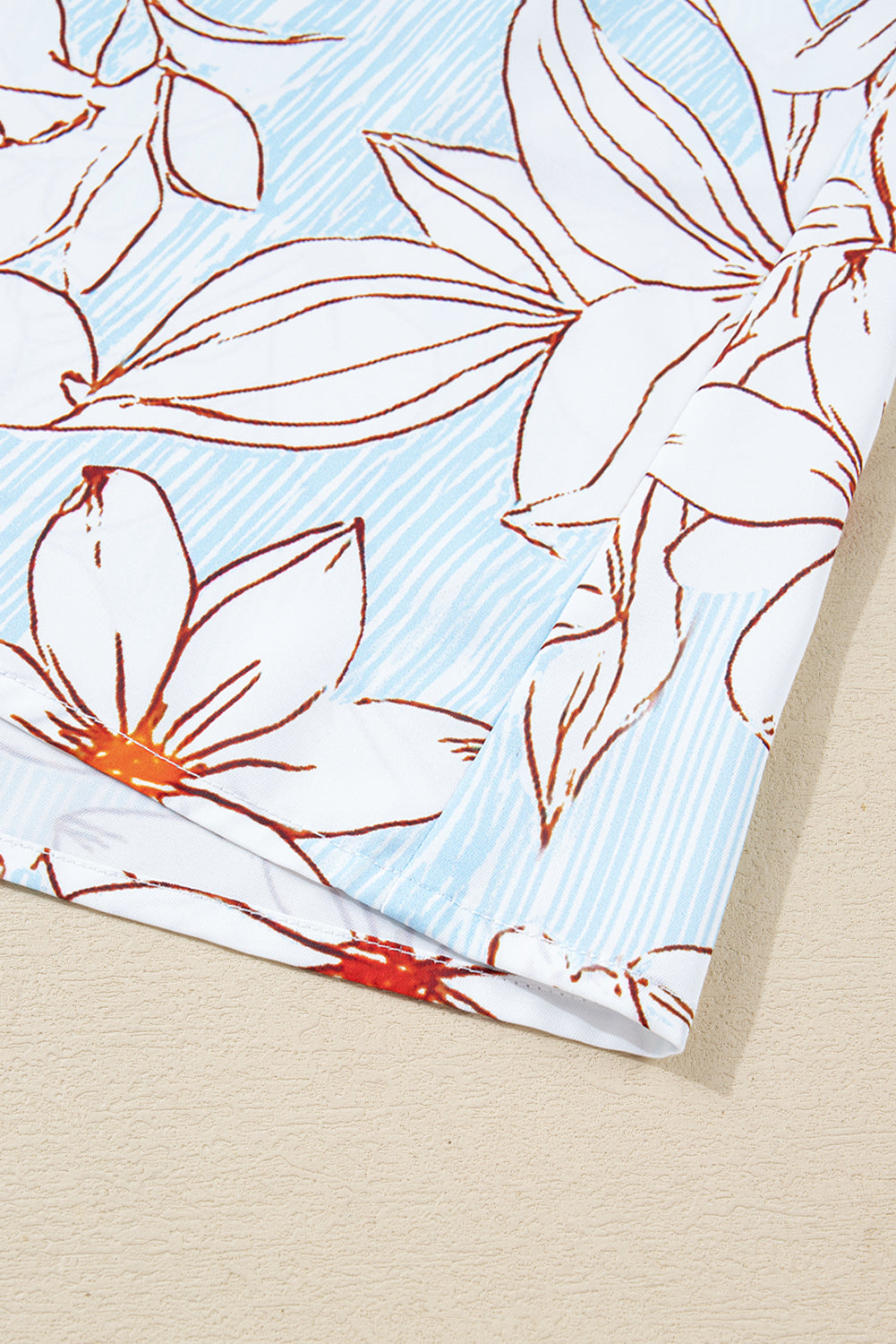 Brown Floral Print Tie Neck 3/4 Sleeve Mini Dress