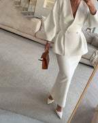 Elegant Women's V-Neck Solid Color Top and Skirt Two-Piece Set - Casual, Daily, Holiday, Going Out - Polyester