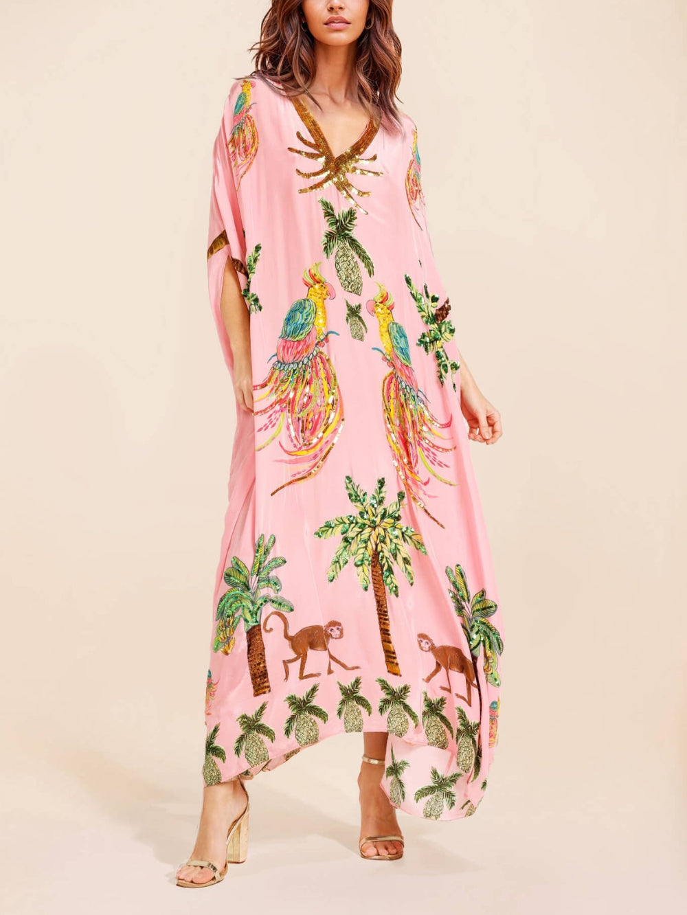Unique Drop Shoulder Sleeve Dress with Vibrant Coconut Tree Print - Perfect for Tropical Vacations