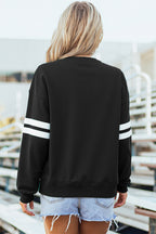 Black Varsity Striped Detail Drop Shoulder Oversized Sweatshirt