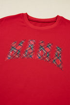 Festive Red Plaid Mama Graphic Christmas Holiday Crewneck Pullover and Pants Two-Piece Lounge Set