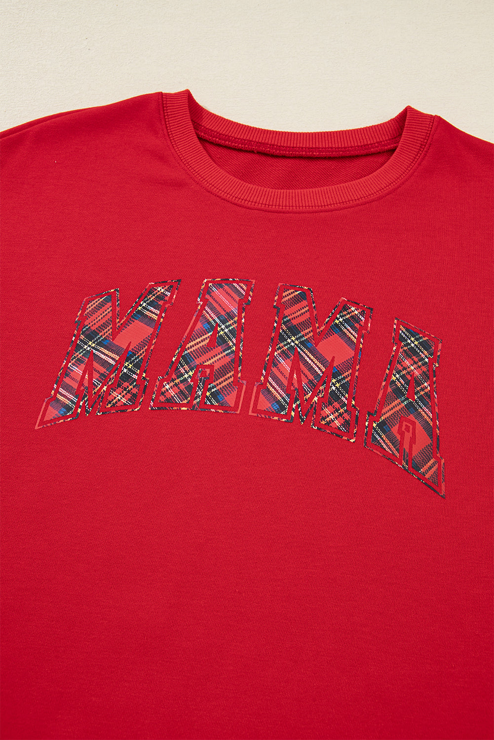 Festive Red Plaid Mama Graphic Christmas Holiday Crewneck Pullover and Pants Two-Piece Lounge Set