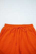 Orange Varsity Striped Sleeve Drop Shoulder Sweatshirt and Short Set