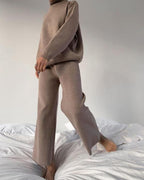 Chic Solid Color Loose Casual Knitted Two-Piece Suit - Long Sleeve Top & Pants Set