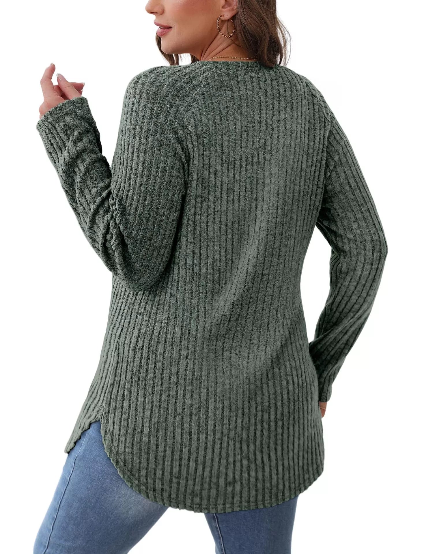 Casual Ribbed Knit Long Sleeve T-Shirt