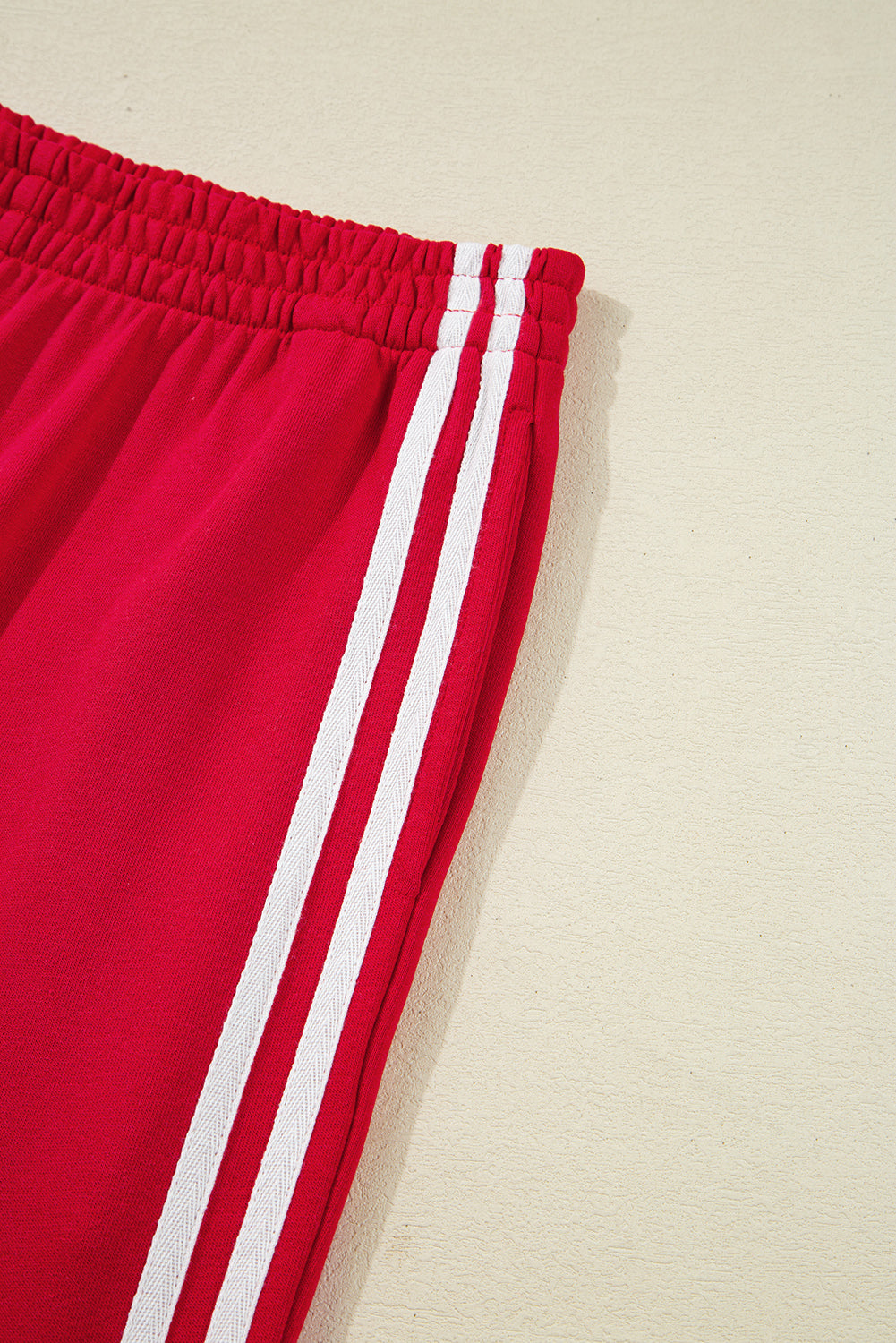 Fiery Red Varsity Striped Detail Crewneck Pullover Elastic Sweatpants 2pcs Outfit