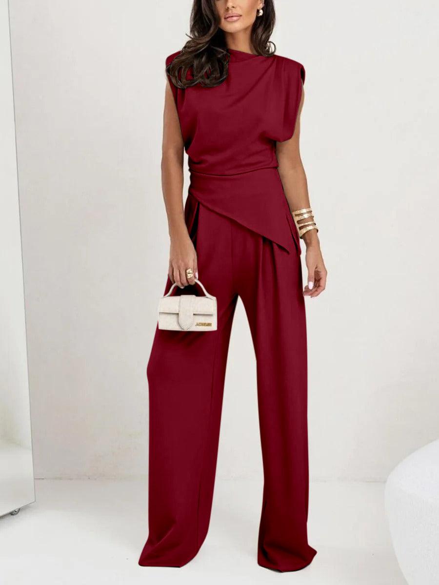 Elegant Irregular Sleeveless Casual Two-Piece Set for Women - Polyester Blend, S-3XL